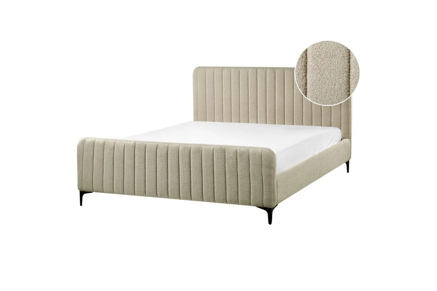 Säng med lamellram Lunan - Beige, svart/Bouclé, 160x200 cm