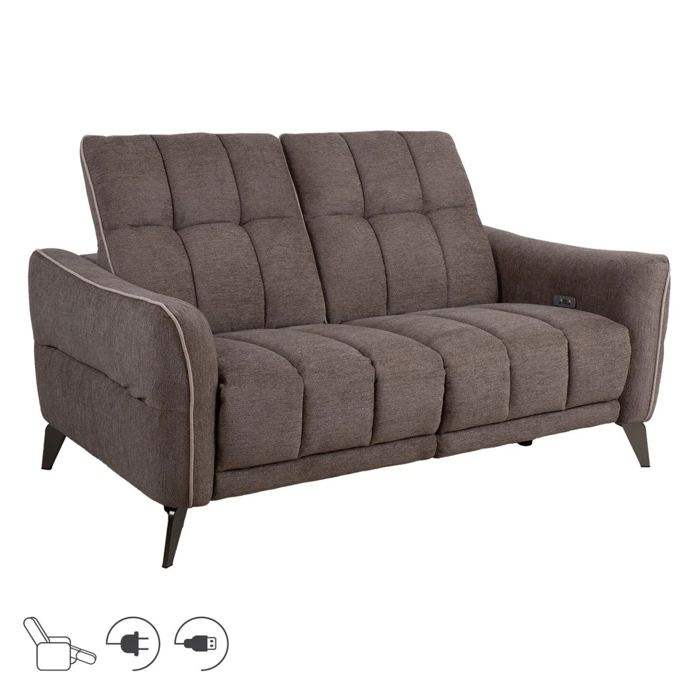 Reclinersoffa Nordan 2-sits elektrisk - ljusbrun med beige passpoal