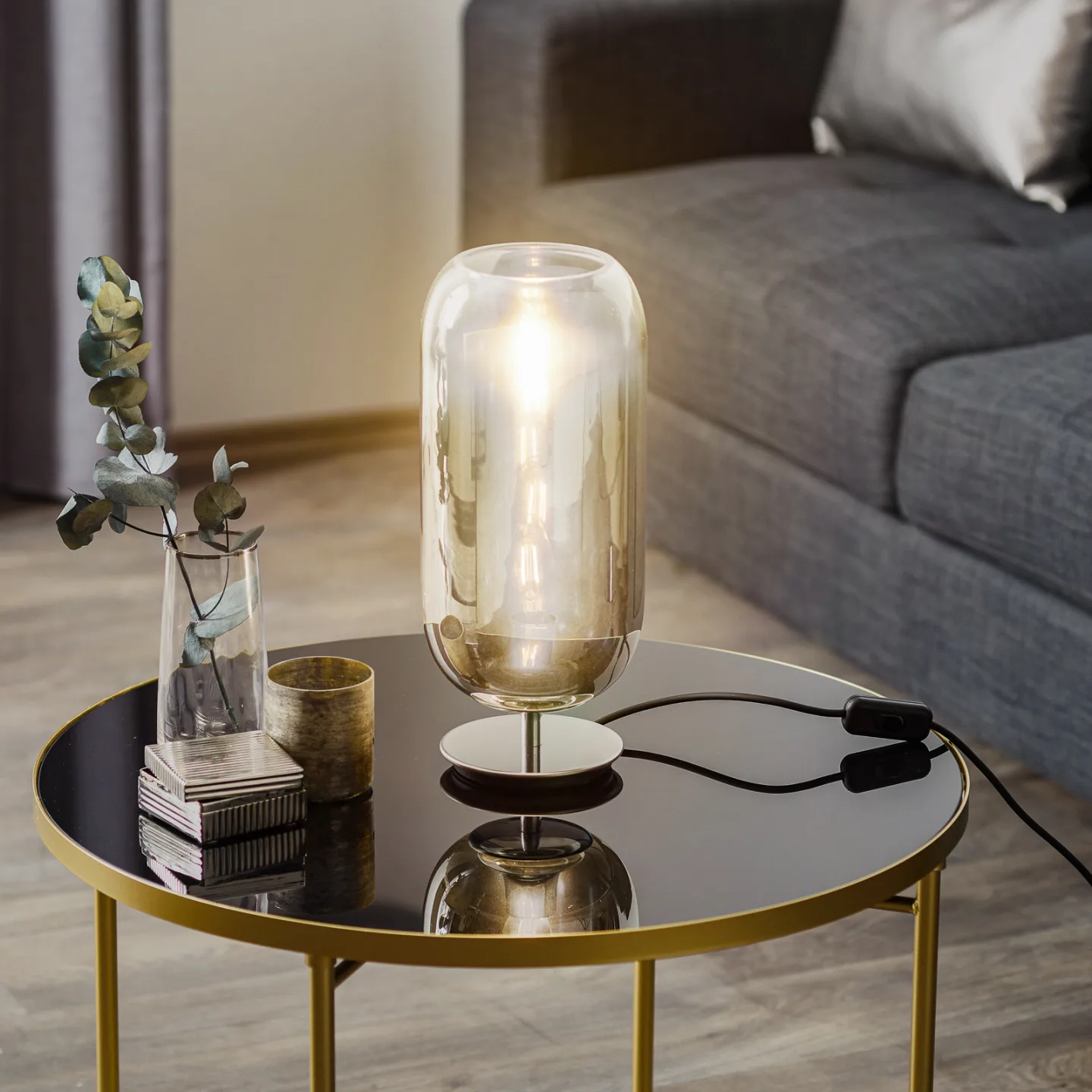 Gople Mini Tischleuchte Silver - Artemide - Wohnzimmer - Design - Glas - Mit Schirm