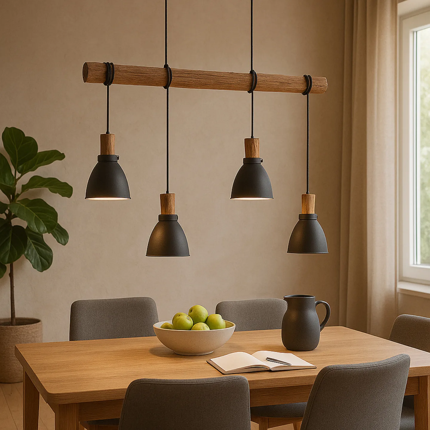 Trebale 4 Pendelleuchte Black-Wood - Lindby - Wohnzimmer - Skandinavisch - Metall - Mehrflammig