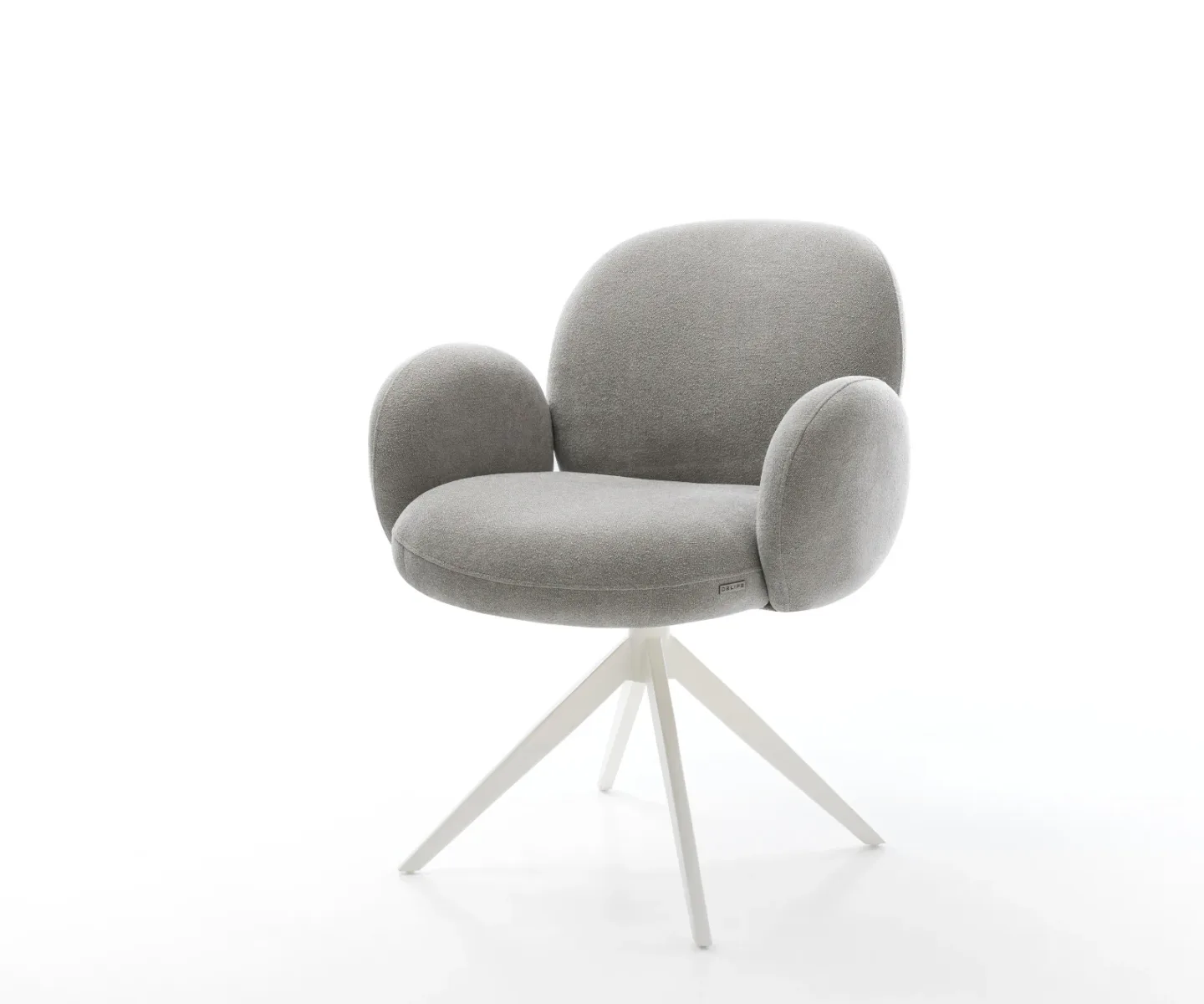 Drehstuhl Nube-Flex mit Armlehnen Strukturstoff Soft Grau Kreuzgestell breit Weiß 360° drehbar Wippfunktion Taschenfederkern
