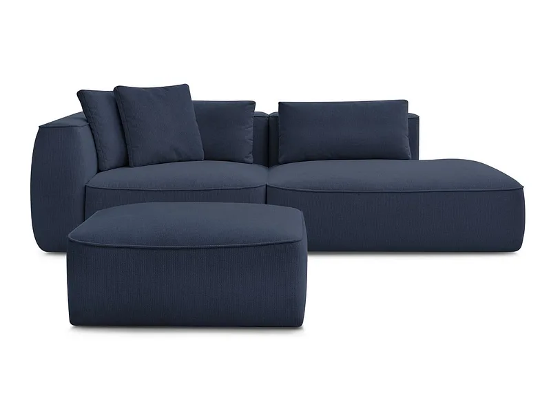 3er Sofa mit Hocker BOBOCHIC LEOPOLD Stoff chiniert dunkelblau