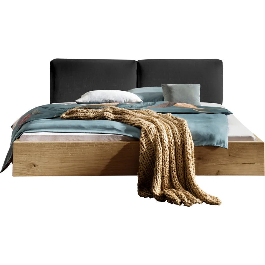 Bett Venya Natur, Anthrazit Eiche, Stoff Massivholz 160 x 200 cm
