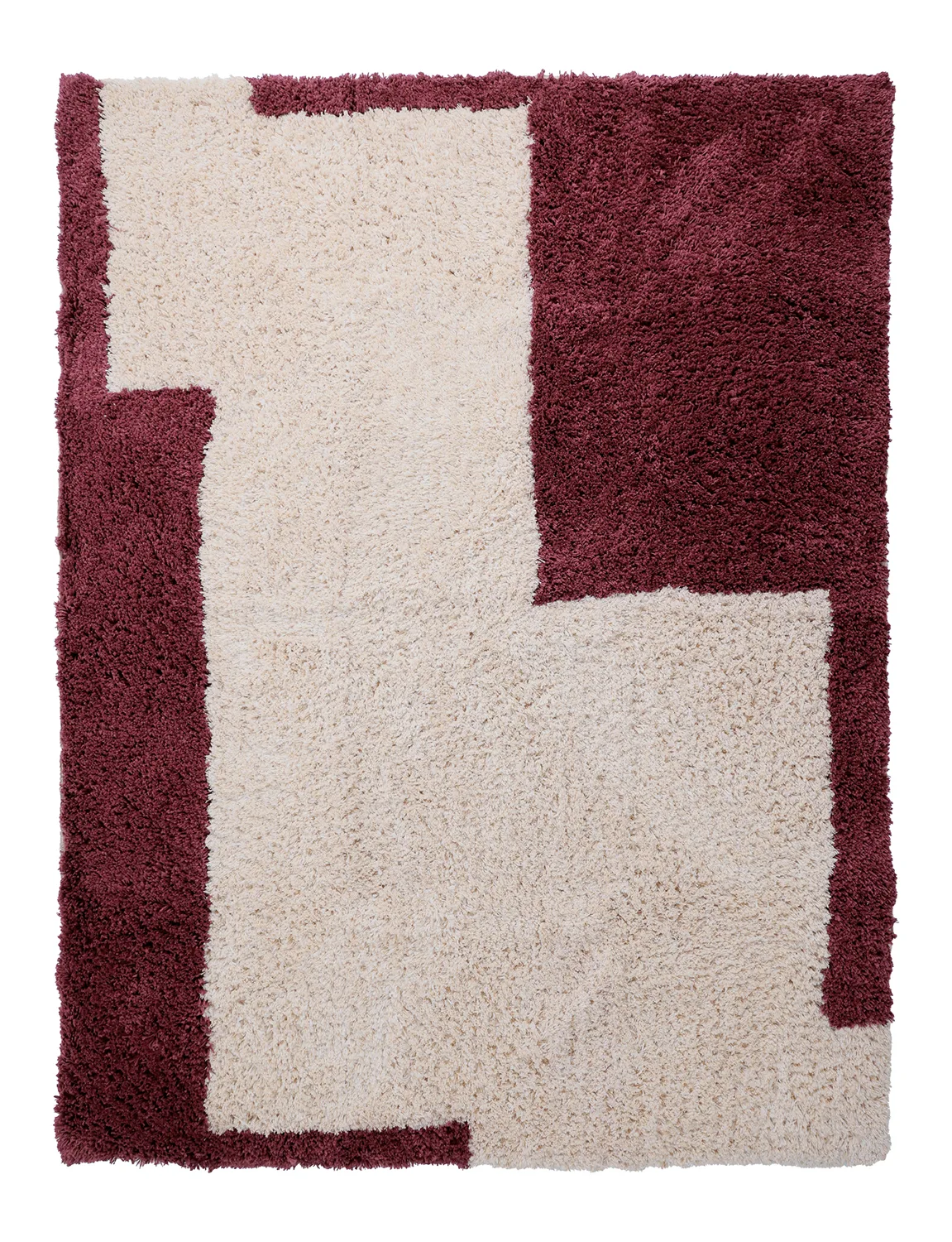 Ryetepper - Begur Natural Cotton Shaggy (offwhite/vinrød) (Størrelse: 240 x 340 cm)
