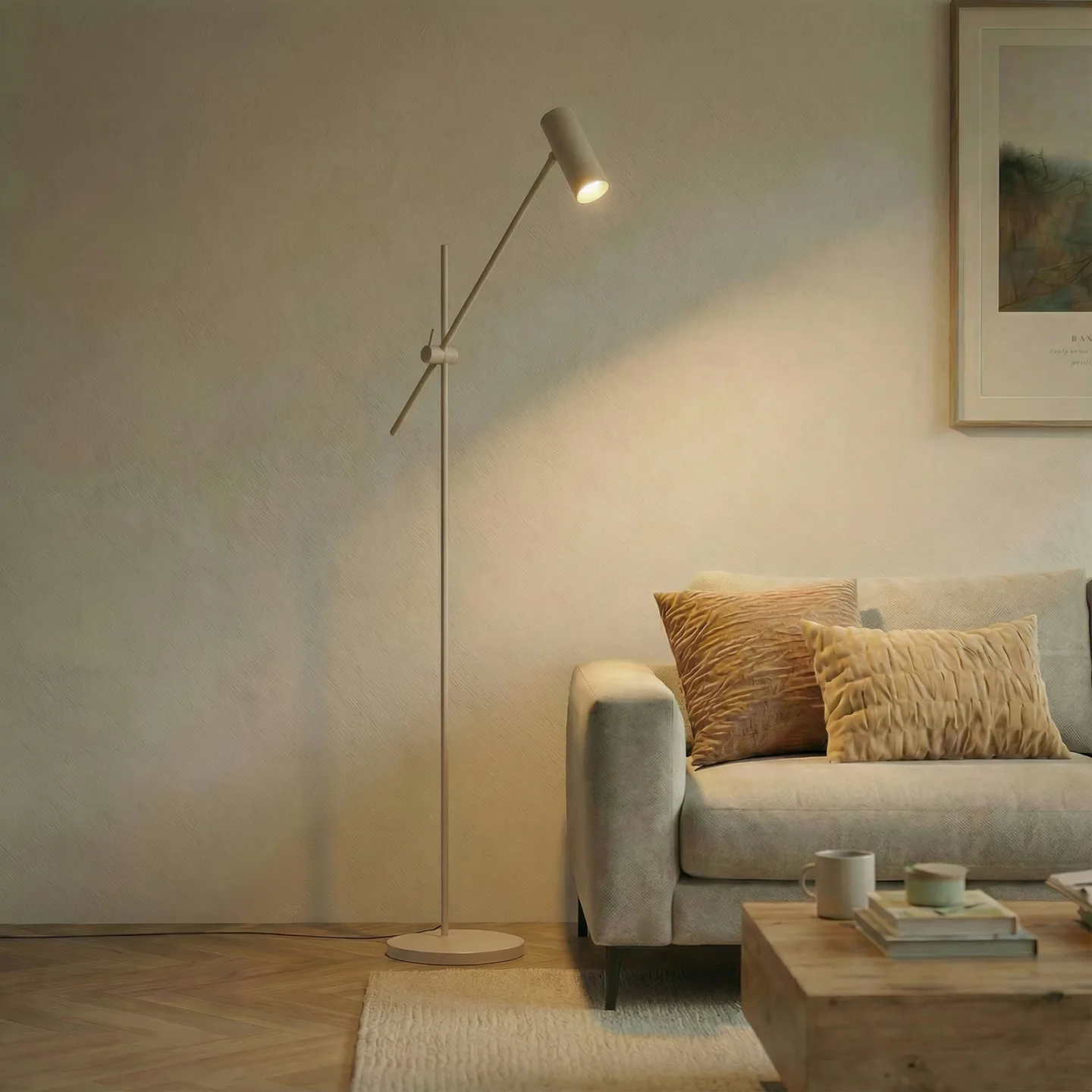 Vilo gulvlampe, GU10, beige, justerbar, højde 153 cm, metal – Lindby - Stue - Skandinavisk - Med én lyskilde