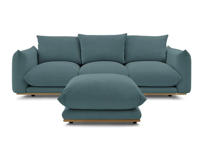 3er Sofa mit Hocker BOBOCHIC ERNEST Stoff dunkelblau