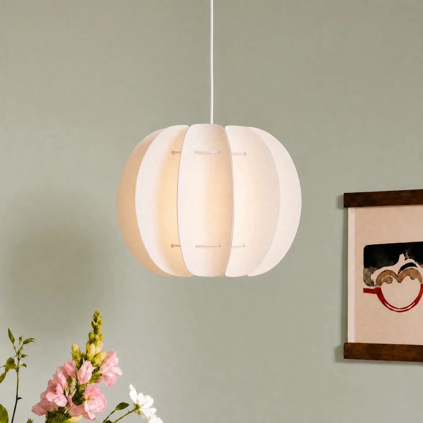 Winslow Hängeleuchte, E27, Ø 35 cm, cremeweiß, Kunststoff - Lindby - Wohnzimmer - Skandinavisch - Einflammig
