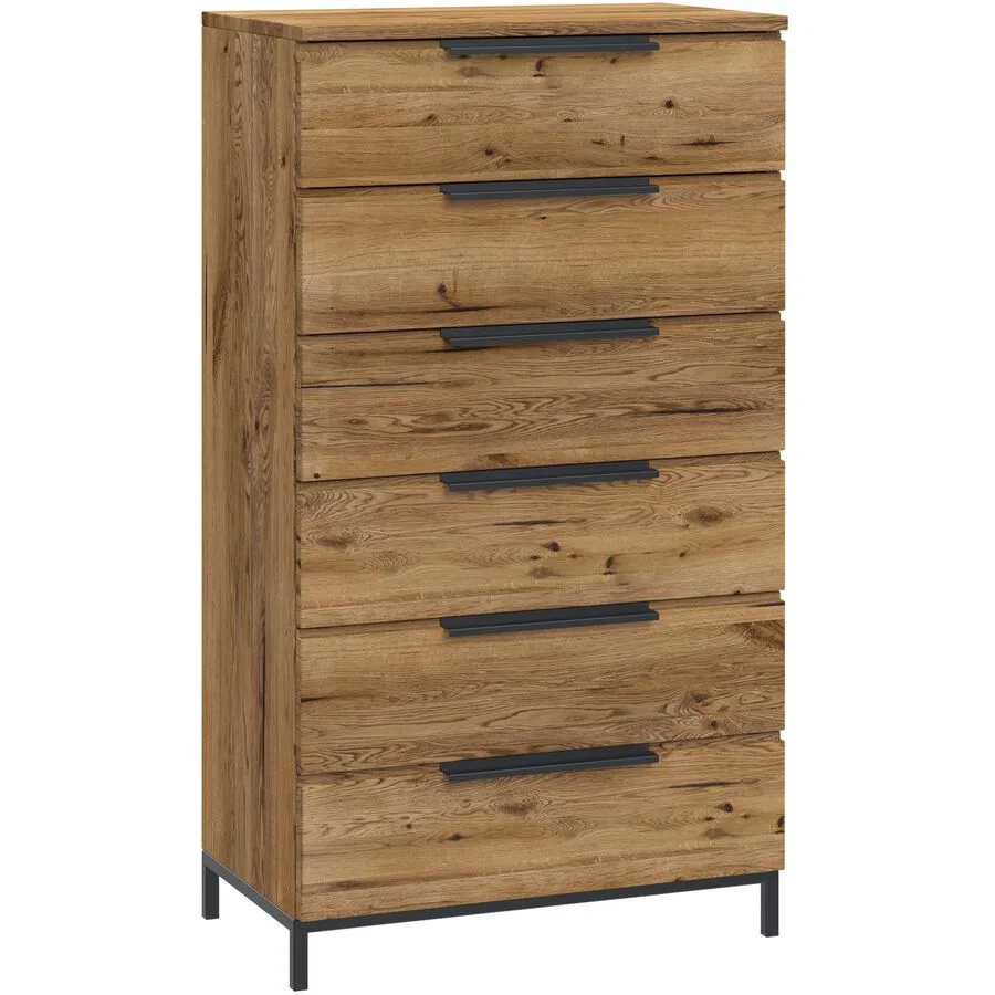 Kommode Holz Werk Natur, Schwarz Holz, Metall Massivholz B 70 H 127 cm