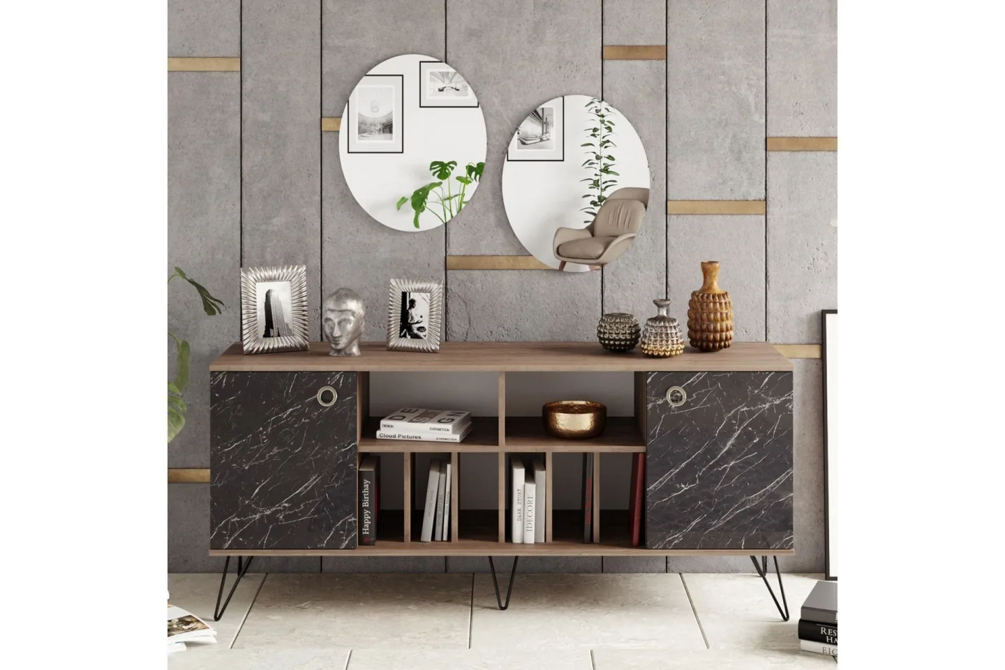 Dregrich Sidobord 180 cm - Valnöt|Svart