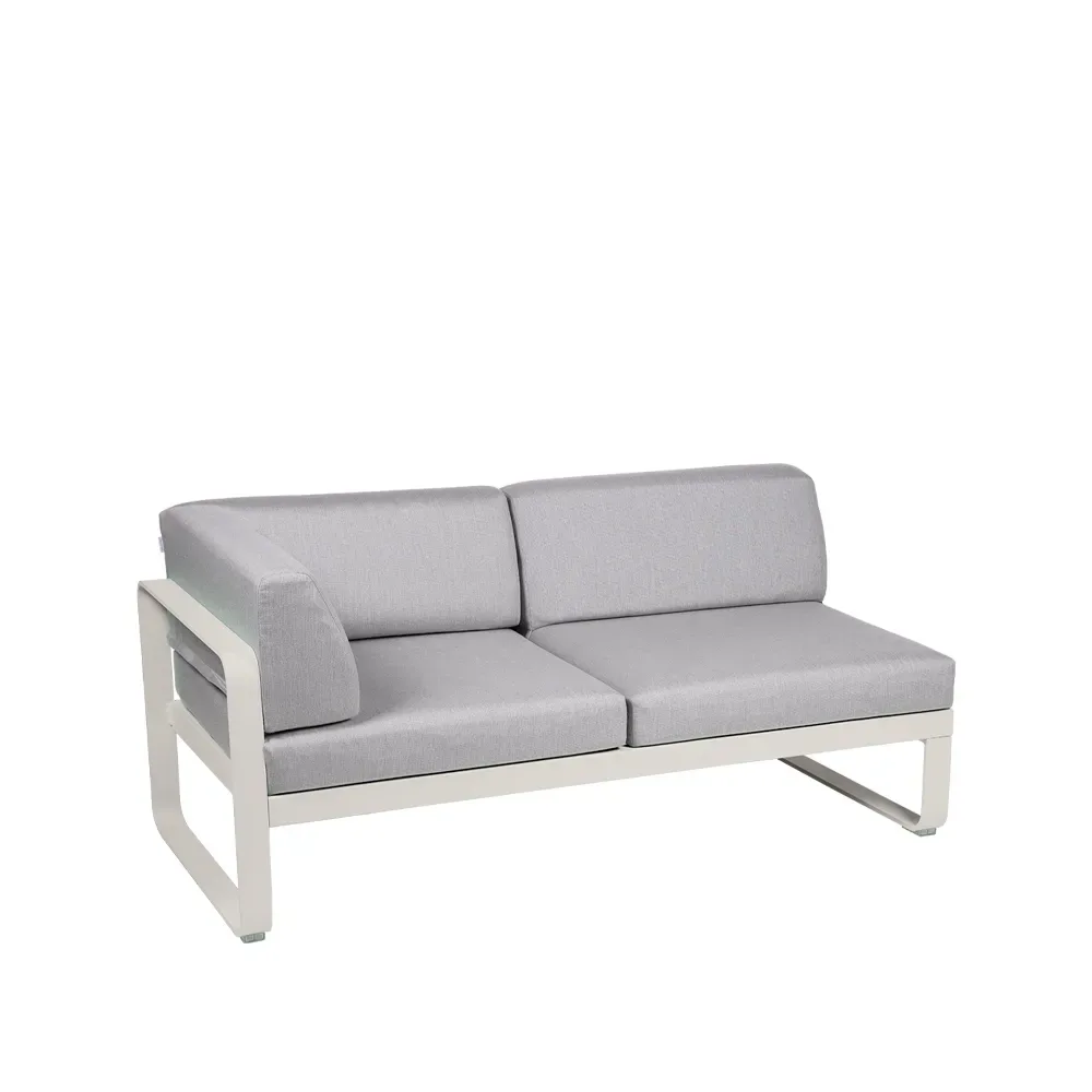 Fermob Bellevie Corner modulsoffa 2-sits Clay grey (grå), flannel grey dyna, vänster