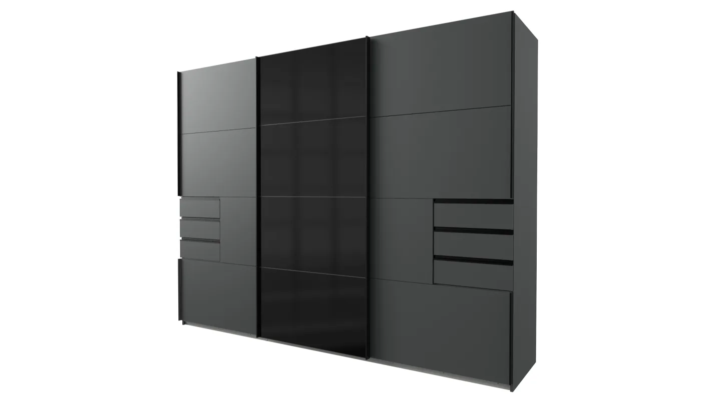 Schwebetürenschrank graphit - schwarz - Glasfront - 270 cm - SAIGON