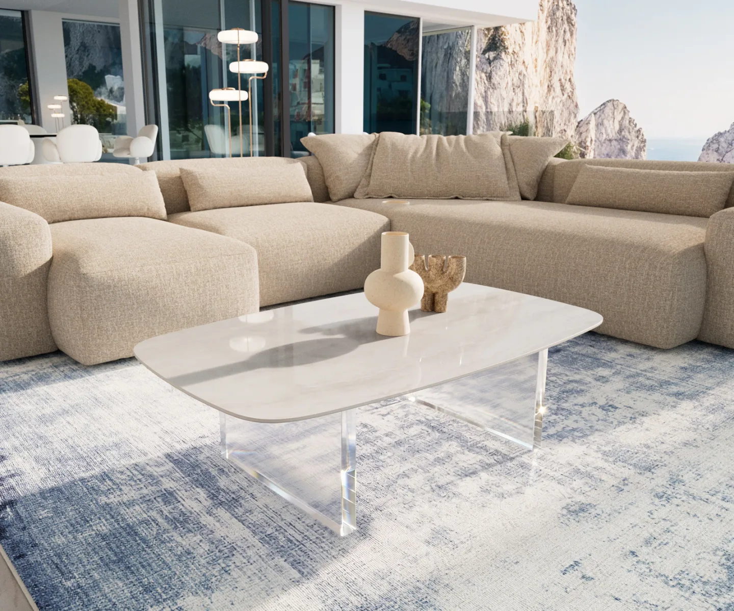 Couchtisch Edge Boot 120x70 cm Keramik Onyx Champagne Lumia Acryl