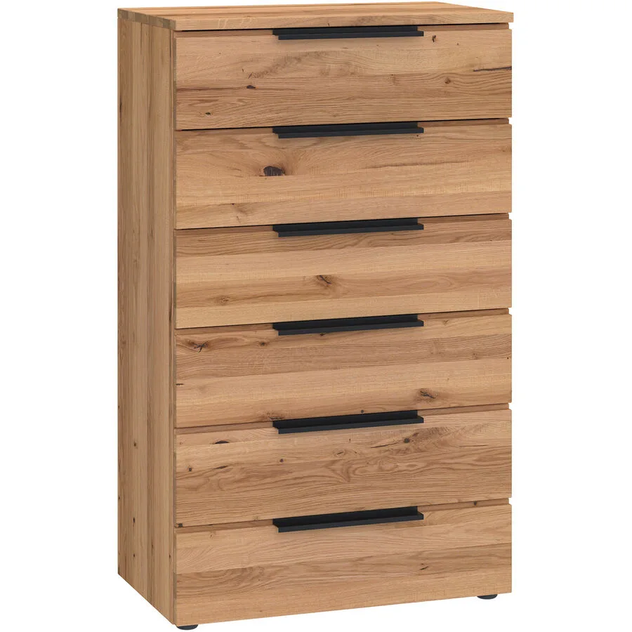 Kommode Holz Werk Natur, Schwarz Wildeiche, Metall Massivholz B 70 H 119 cm