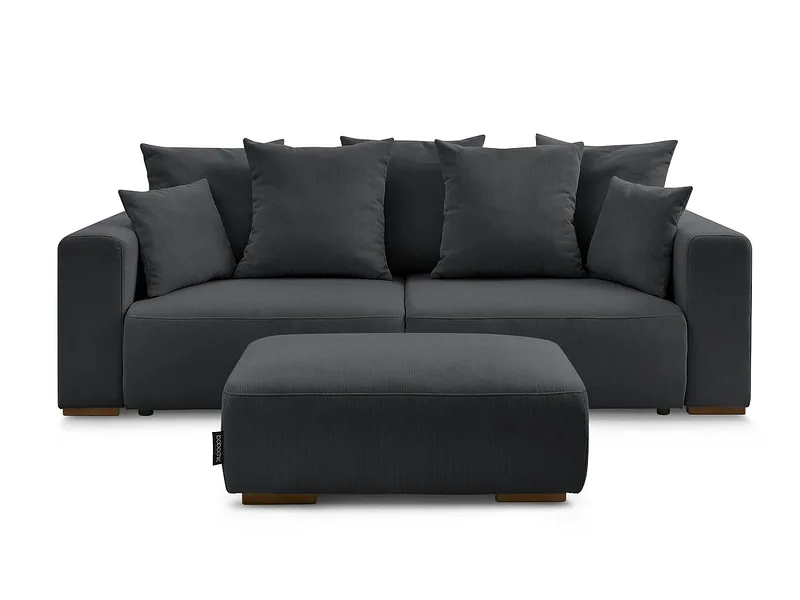 3er Sofa mit Hocker BOBOCHIC SIDONIE Cord-Stoff schwarz