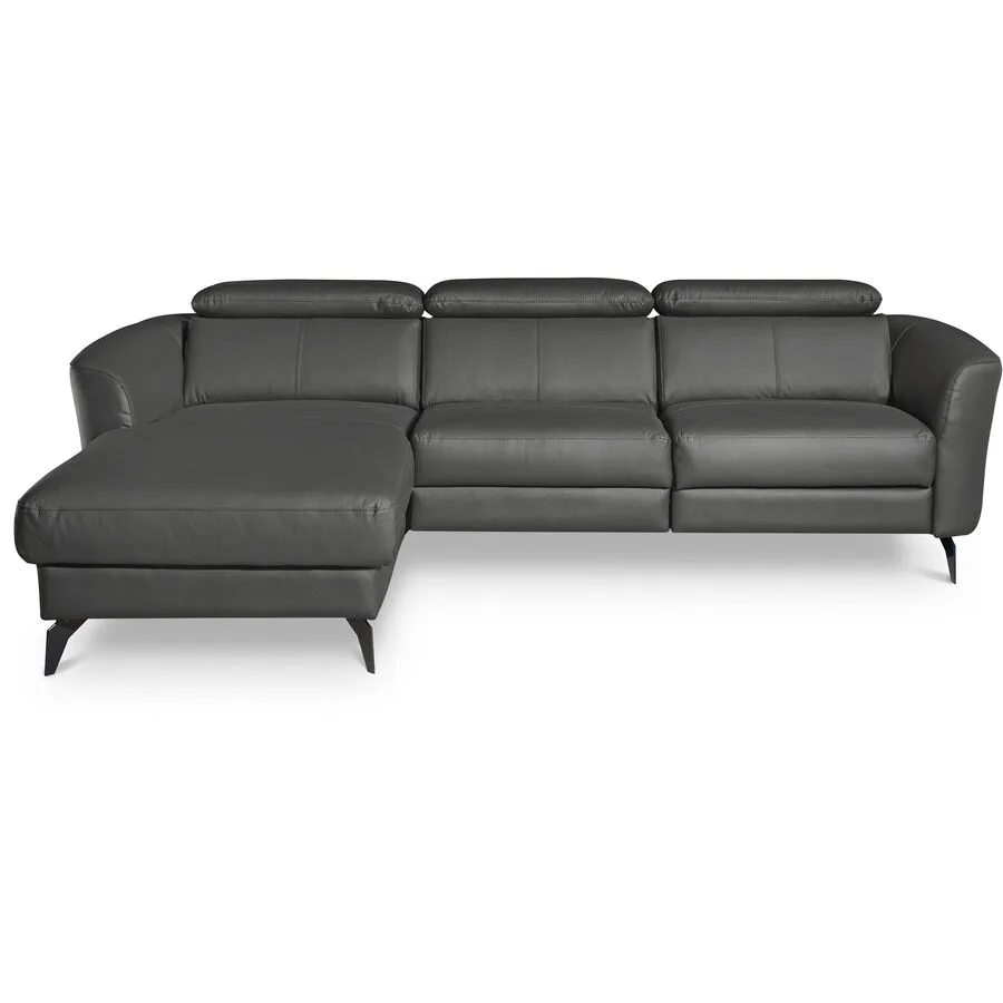 Ecksofa Simba Rechts 100% Echtleder + Korpus Lederlook Anthrazit B 261 T 183 cm