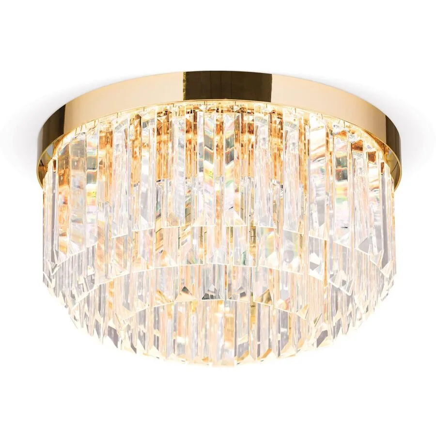 Briamond Deckenlampe Prism Gold Stahl/Kristall 35 cm 19 cm - LED - Lichtfarbe: Warmweiss - Material: Stahl/Orion Kristall - Deckenlampe- LED