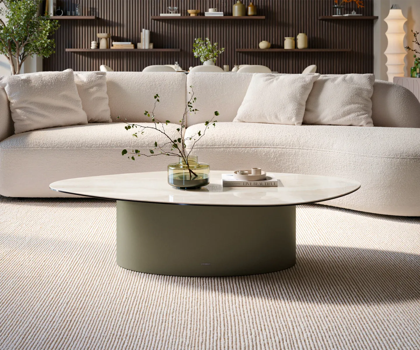 Couchtisch Edge Organisch 140x76 cm Keramik Onyx Champagne Casilda Effektfinish Titan