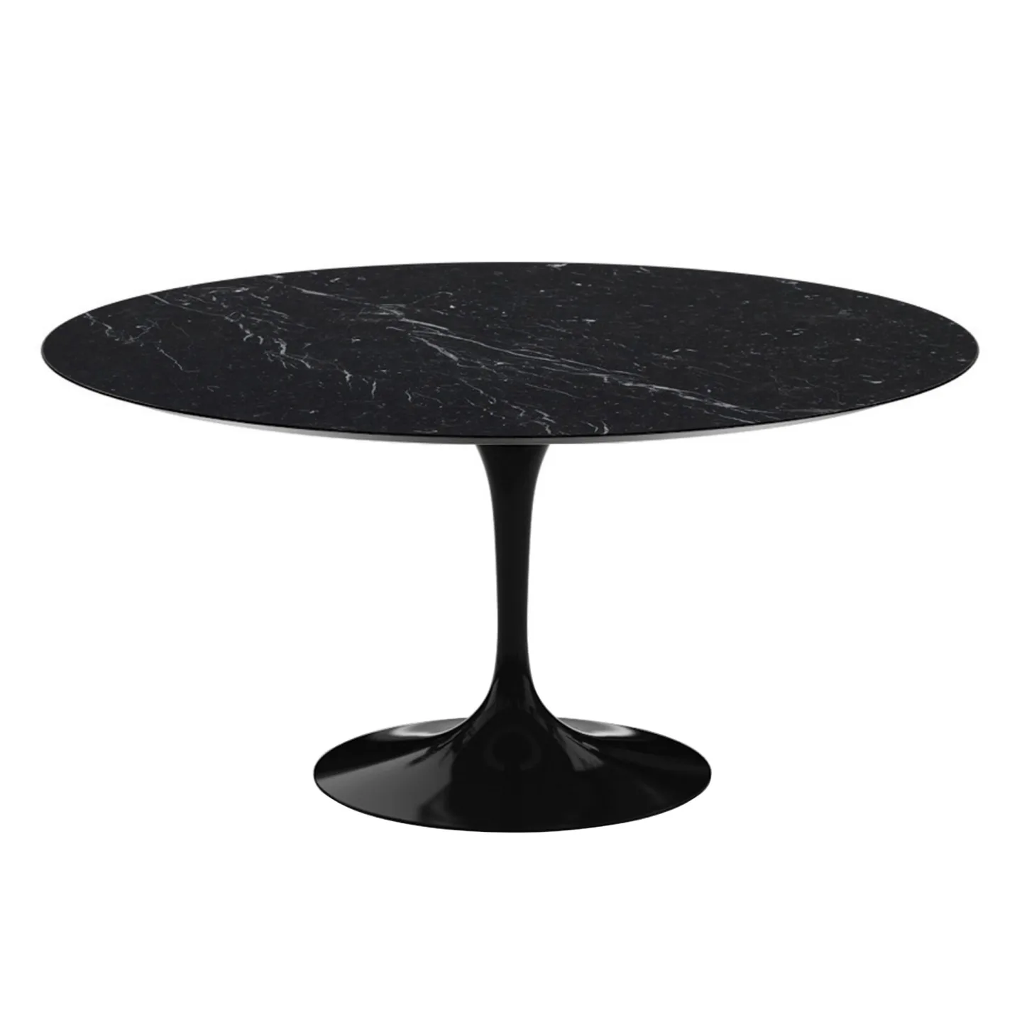 Knoll - Saarinen Round Table - Matbord, Ø 152 cm, Svart underrede, skiva i matt svart Marquina marmor - Matbord - Eero Saarinen - Svart - Metall/Sten