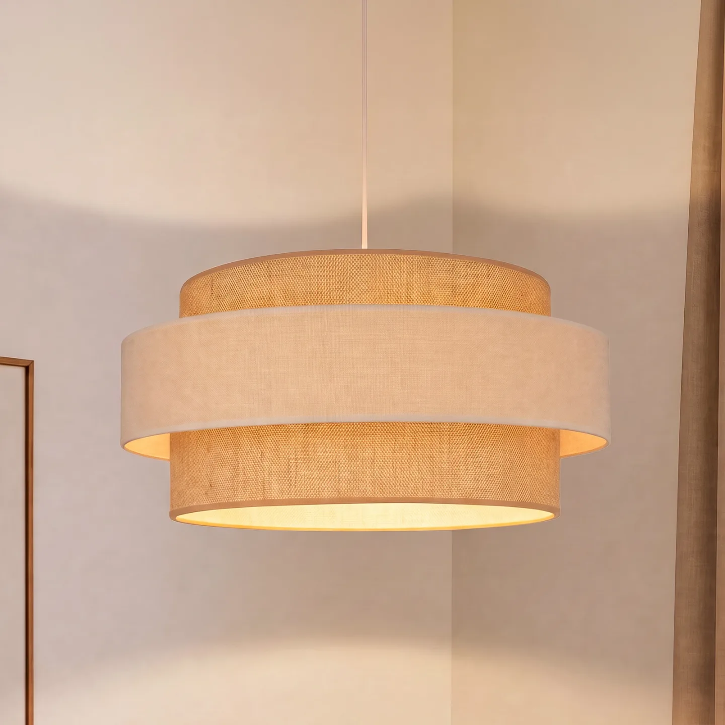 Space hänglampa, beige/kräm, 1 lampa, textil, E27 – Duolla - Sovrum - Ung livsstil - Tyg / textil - Med en ljuskälla