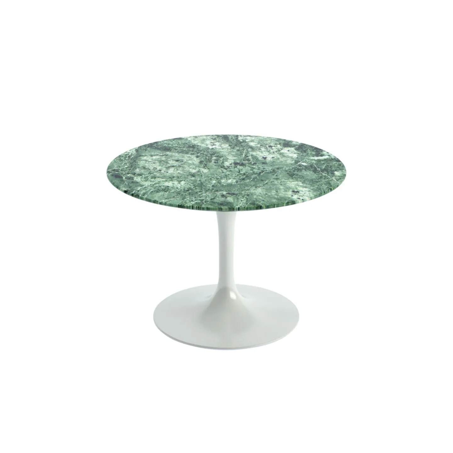 Knoll - Saarinen Round Table - Soffbord, Vitt underrede, skiva i glansig grön Alpi marmor, H: 36, Ø 51 - Soffbord - Eero Saarinen - Grön,Vit - Glas/Metall