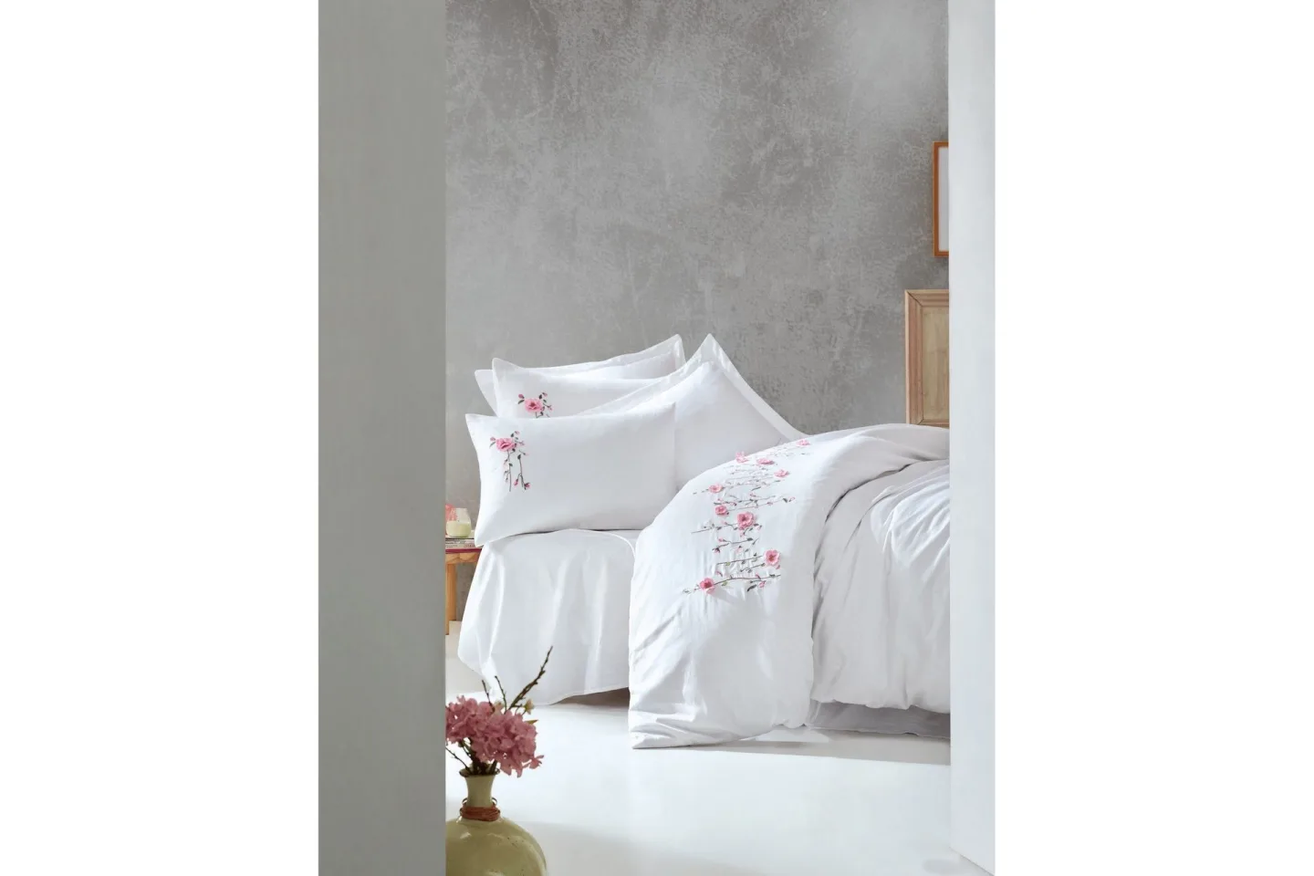 Cotton Box Bäddset Dubbelt 6-dels Premium Satin - Vit/Rosa