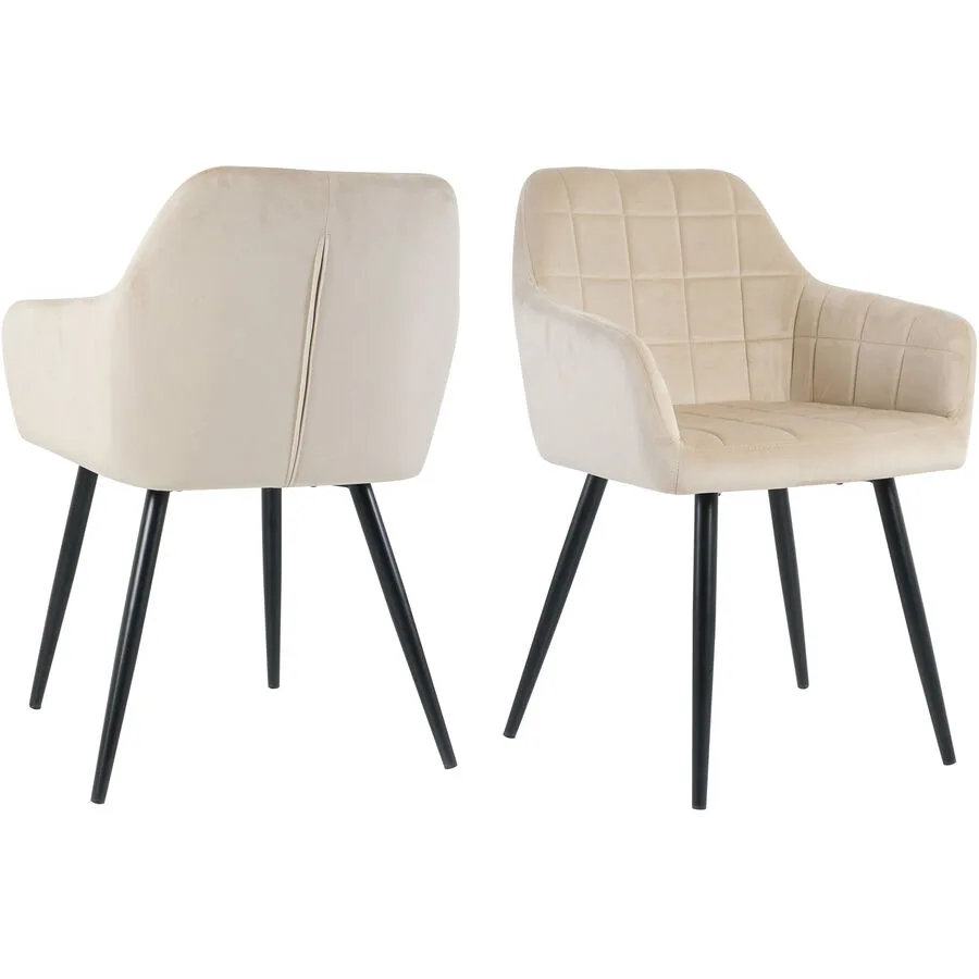Sessel 2er-Set Nira Beige, Schwarz Samt (100% Polyester), Metall B 59 T 62 H 83 cm