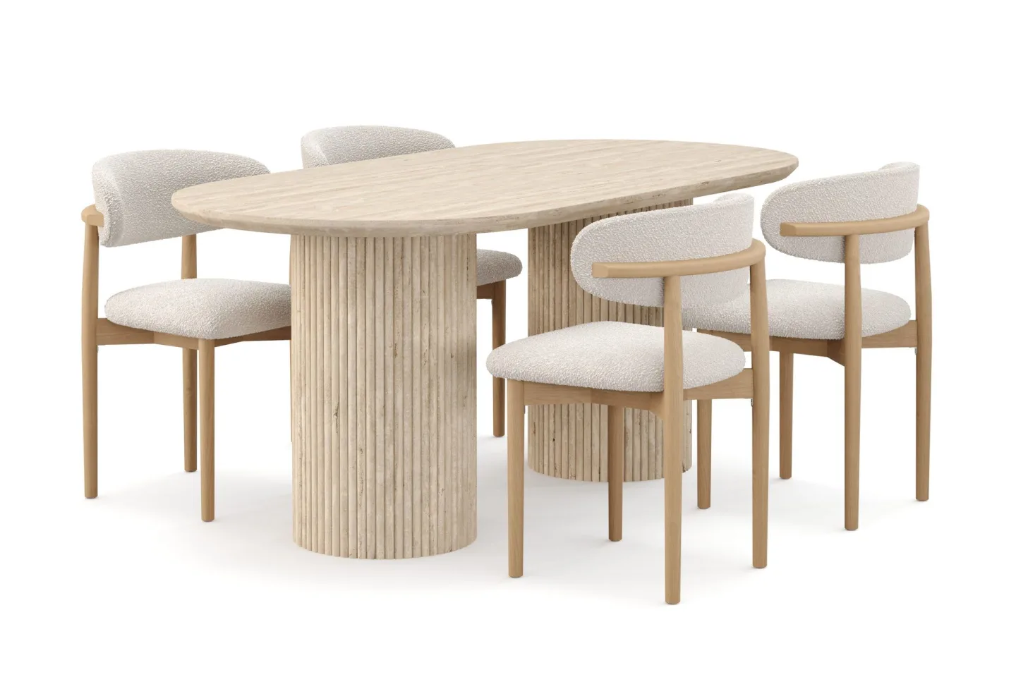 Uppveda Matbord Travetin utseende med 4 st Jaiveer Matstolar - Beige