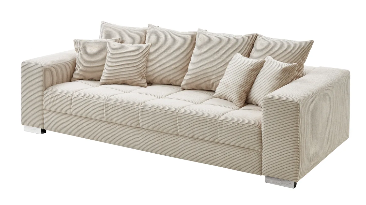 Big Sofa Cord beige - 254 cm - mit Nosagunterfederung - BORNEO