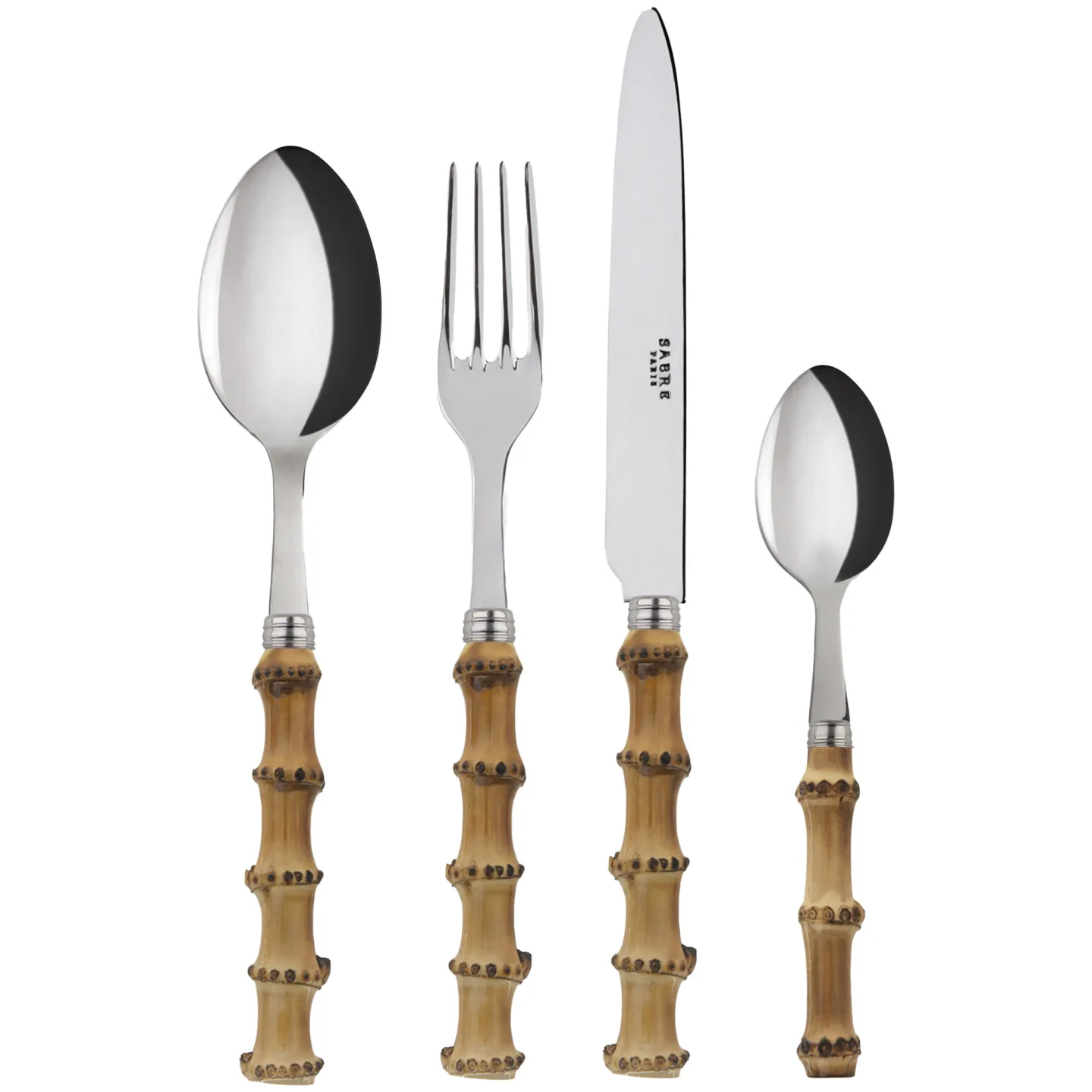 Sabre Paris - Panda 48 Pieces Cutlery Set Light Bamboo - Bestickset - Pascale Gelb - Metall