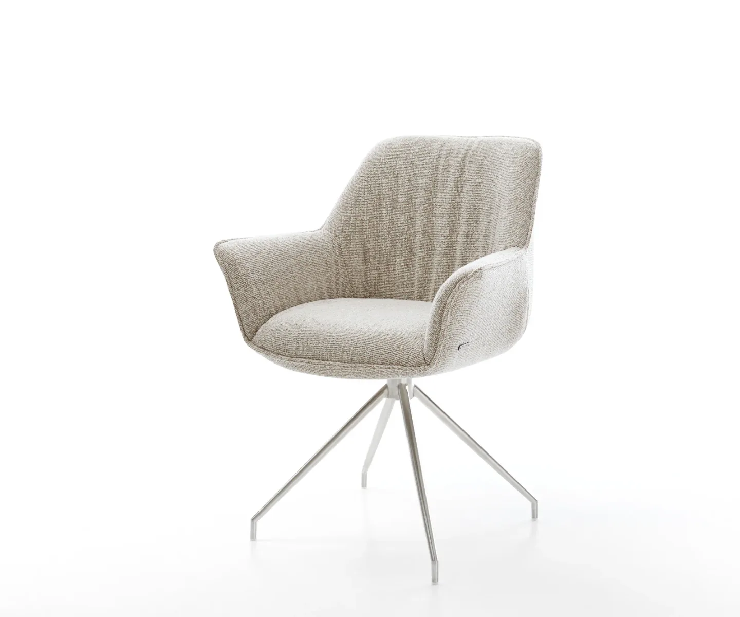 Esszimmerstuhl Keila-Flex mit Armlehnen Webstoff Soft Beige Kreuzgestell konisch Edelstahl