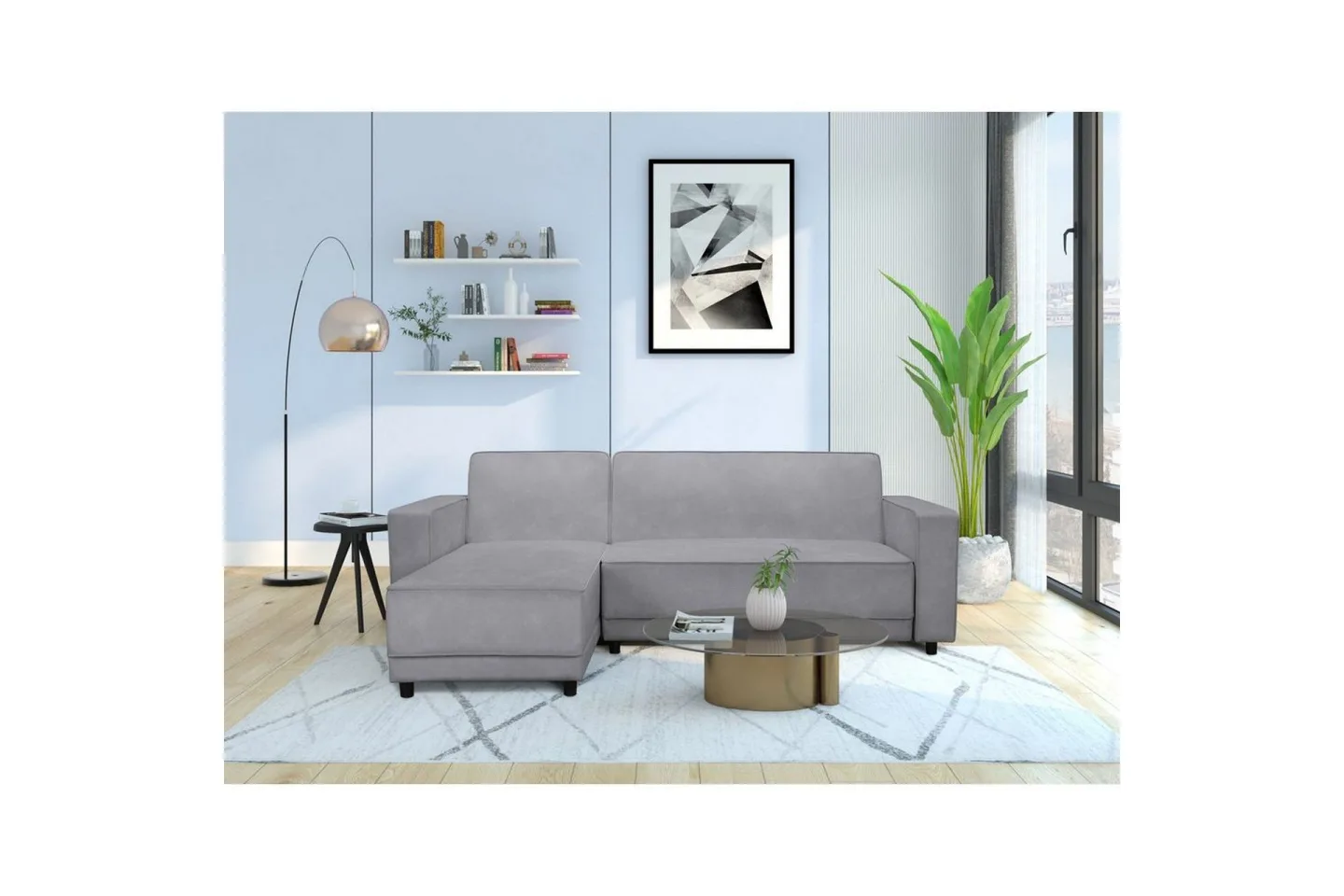 Bäddsoffa med enkeldivan utan schäslong Loft24 Bäddsoffa Allie Ljusgrå,Svart -