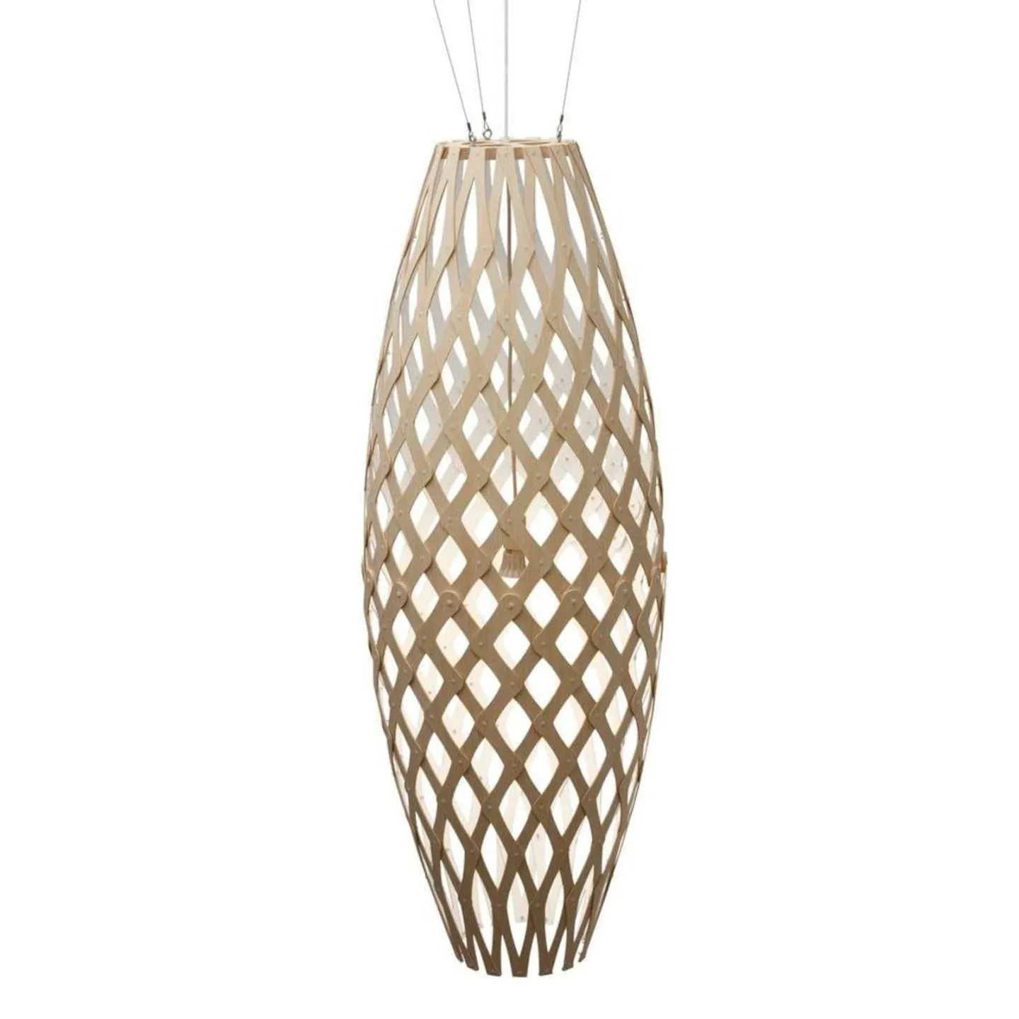 Hinaki Pendelleuchte H140 Weiß 1 Seite - David Trubridge - Wohnzimmer - Bambus