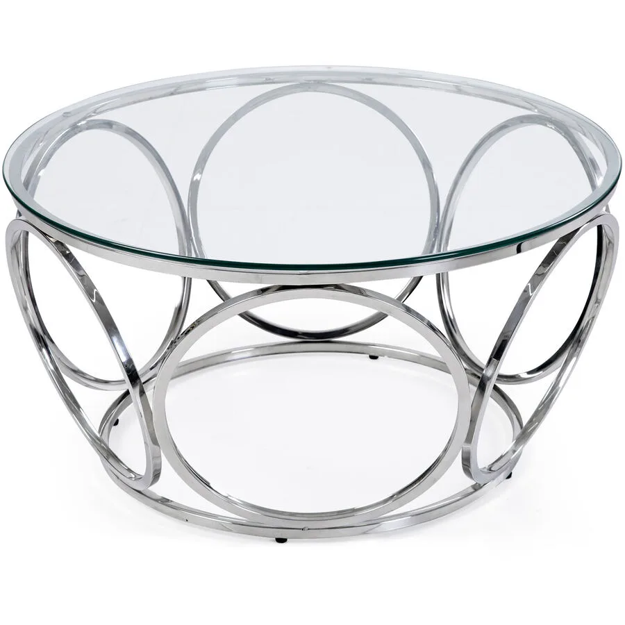 Salontisch Annina silber, transparent Sicherheitsglas, rostfreier Edelstahl B 80 T 80 cm