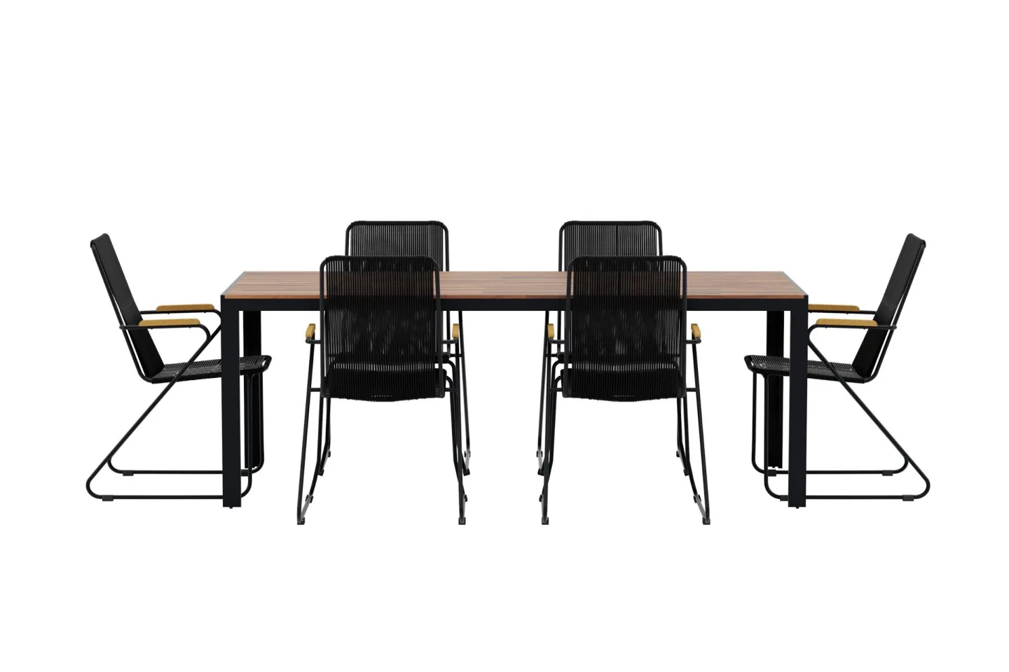Bois Gartenset Tisch 90x200 cm Natur 6 Stühle schwarz.