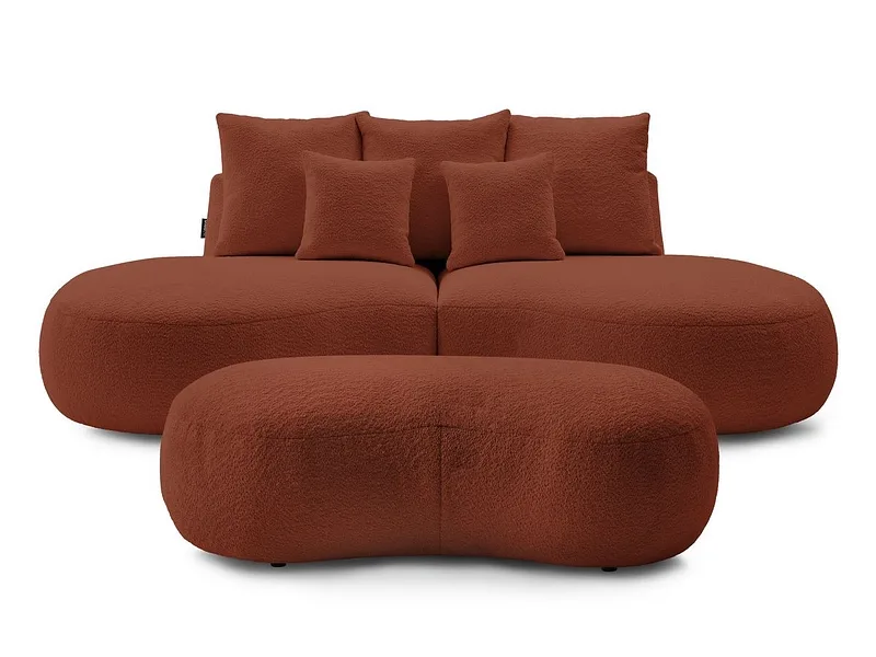 3er Sofa mit Hocker BOBOCHIC SAINT-GERMAIN Boucle-Stoff orange