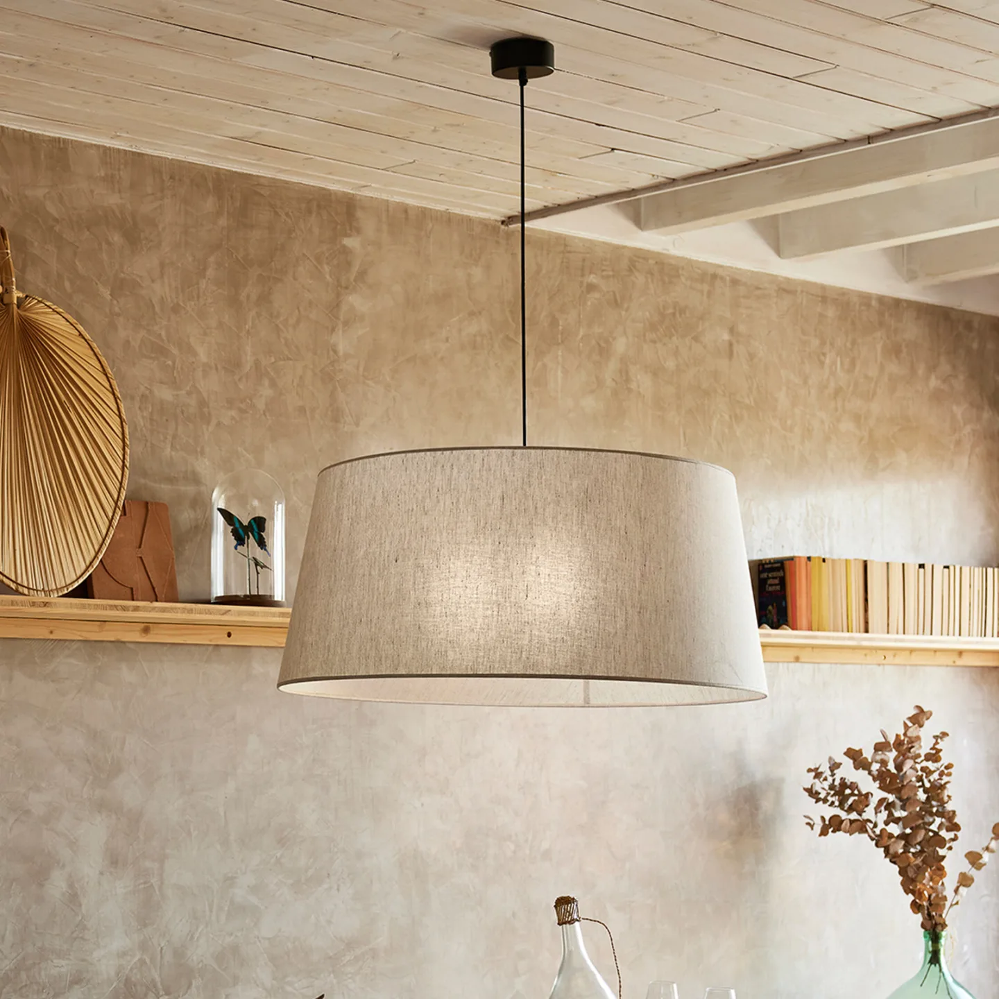 Tambour Hängeleuchte pyla Ø 78 cm Leinen/Baumwolle - Corep SAS - Wohnzimmer - Stoff / Textil - Einflammig