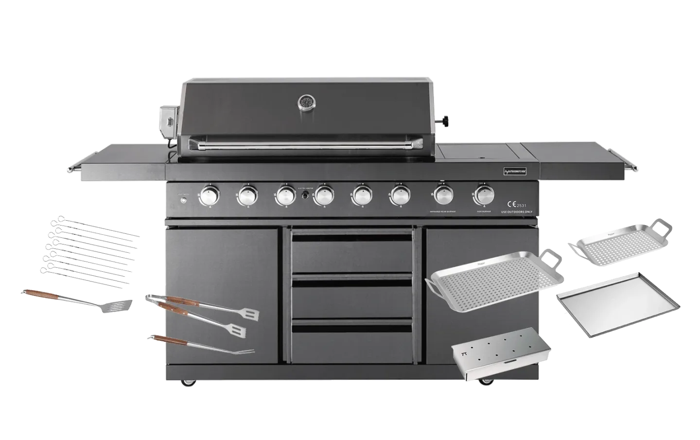 Black Collection - Freistehender Gasgrill mit 6 Brennern und PowerSear Zone (Infrarot) - Inkl. Zubehörpaket