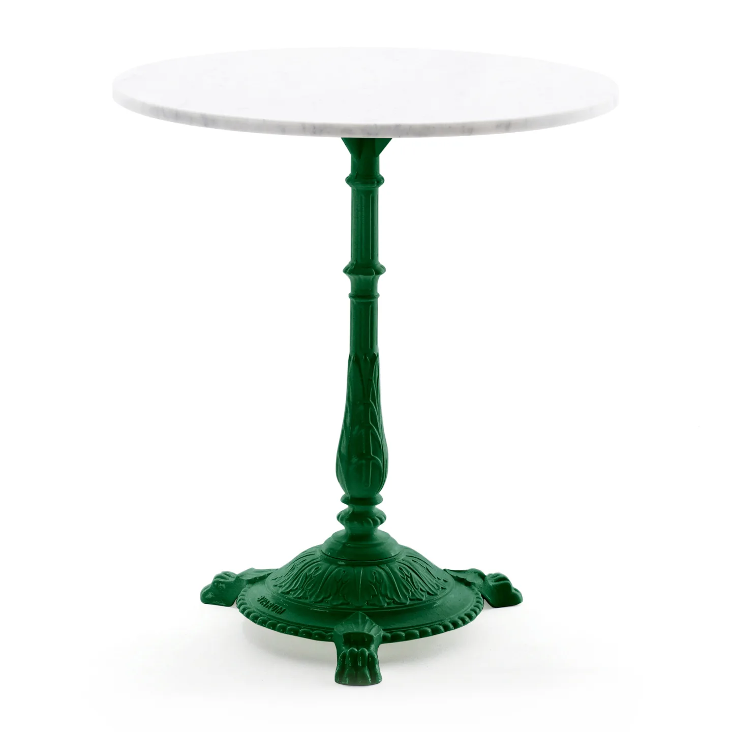 Byarums Bruk - Bord Classic Café Ø50 cm 3-tass – Vit Carrara Mamor/Grönlackerad Aluminium - Matbord utomhus