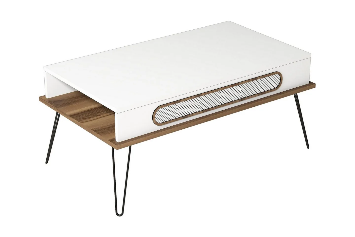 Ekolane Soffbord 105 cm med Förvaring Hylla - Vit/Natur
