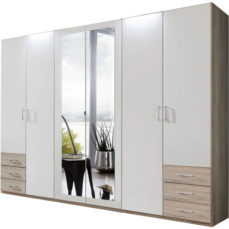 Kleiderschrank Foley Eiche sägerau/weiss Holzwerkstoff B 270 cm