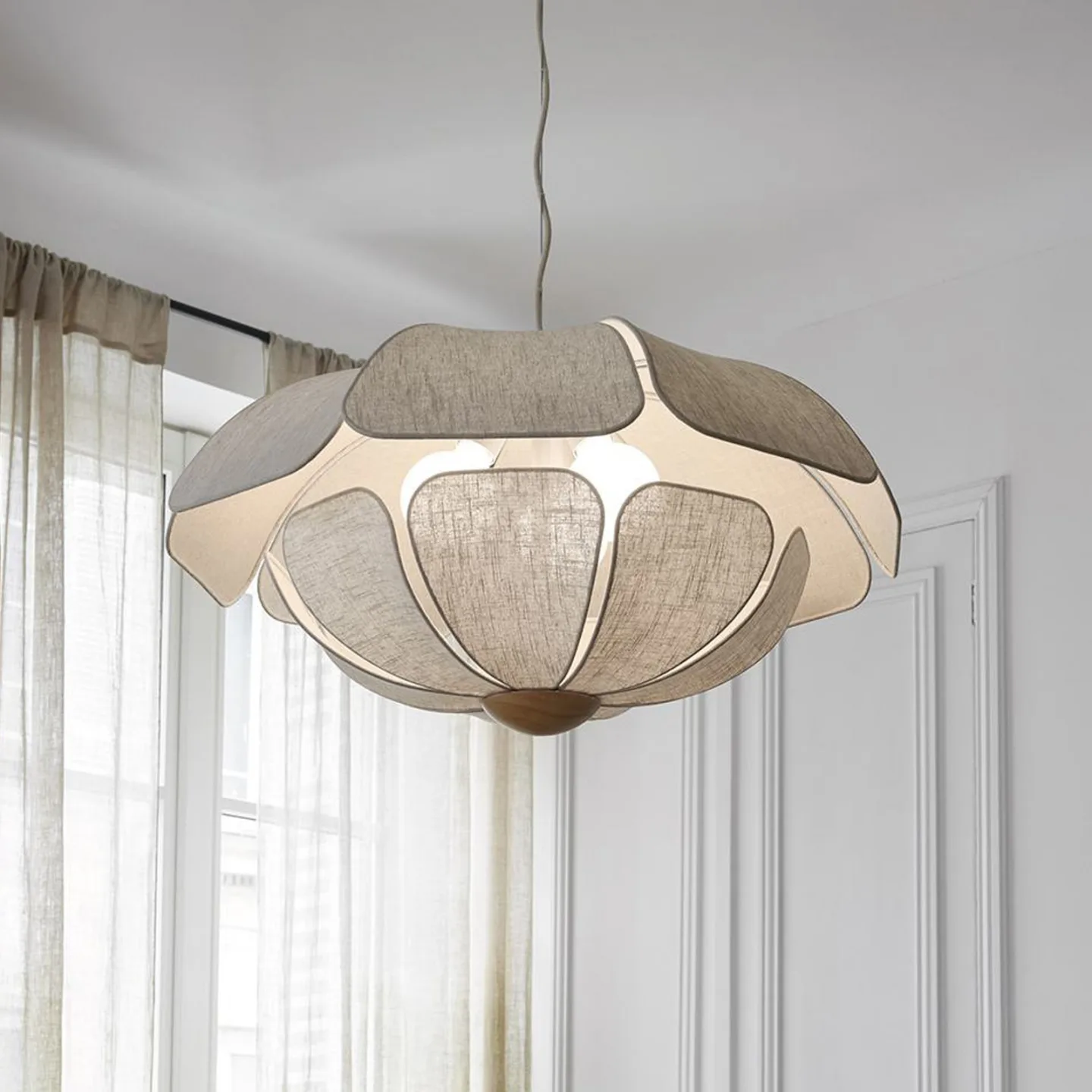 Coquillage Hängelampe 70 cm cremefarben Leinen - MARKET SET - Wohnzimmer - Design - Stoff / Textil - Einflammig