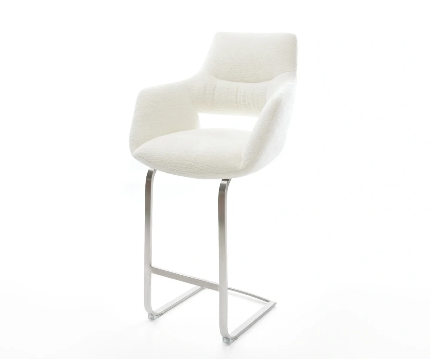 Barstuhl Yago-Flex Bouclé Soft Beige Freischwinger Flach Edelstahl Silberfarben Taschenfederkern