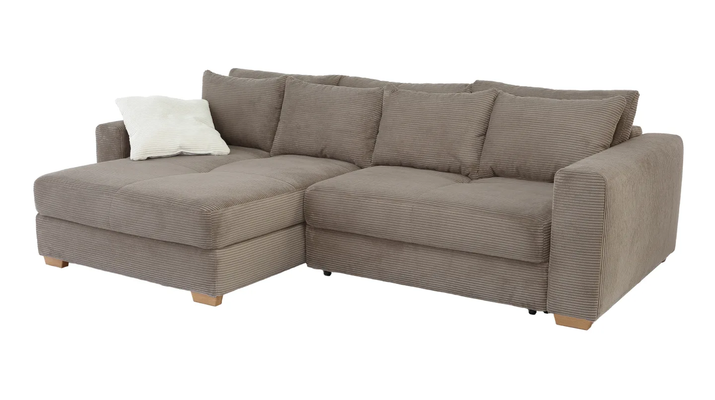 Ecksofa Cord Schlaffunktion taupe Bettkasten 288 x 186 cm - KAMPEN