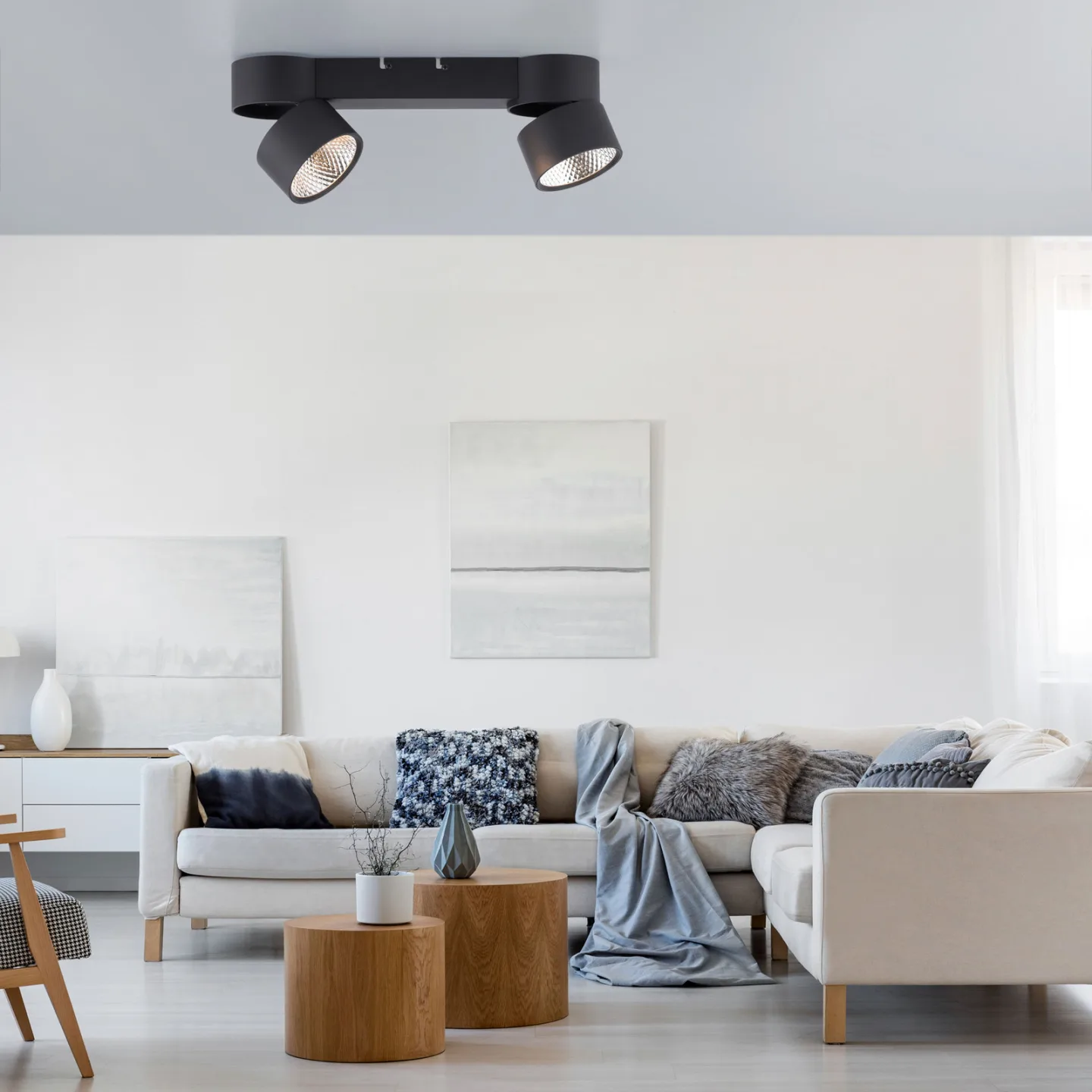 Nola LED-taklampa, 2 lampor, svart – PURE - Vardagsrum - Modern - Metall - Med flera ljuskällor