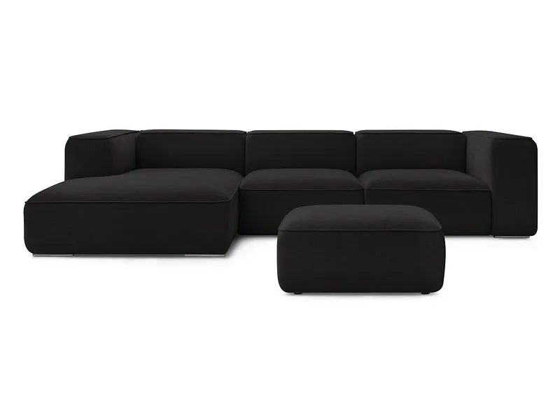 Ecksofa mit Hocker BOBOCHIC ZEPHYR Stoff mit Textur schwarz