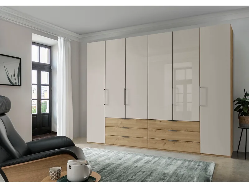 Drehtürenschrank MIAMI champagner 6 Türen 6 Schubladen