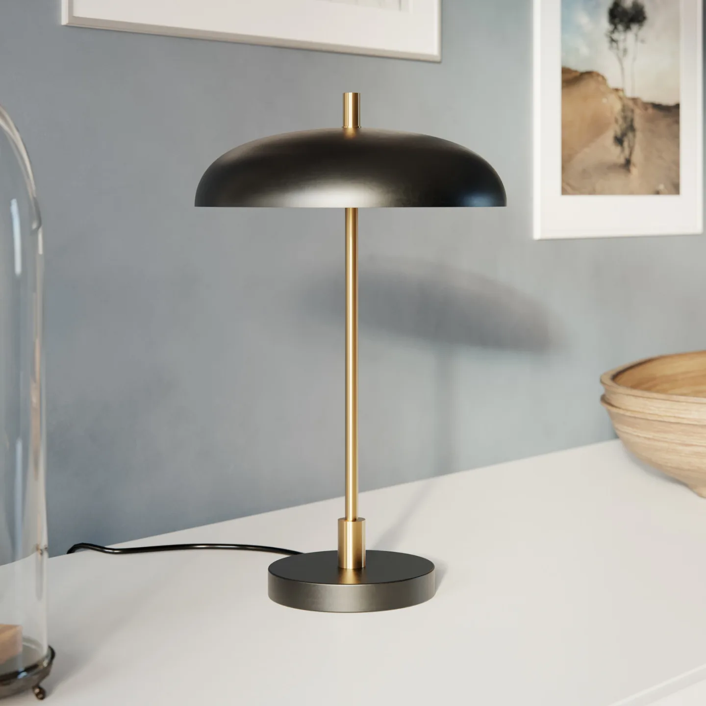 Shelby Bordlampe Matt Black/Gold - By Rydéns - Stue - Skandinavisk - Med skærm