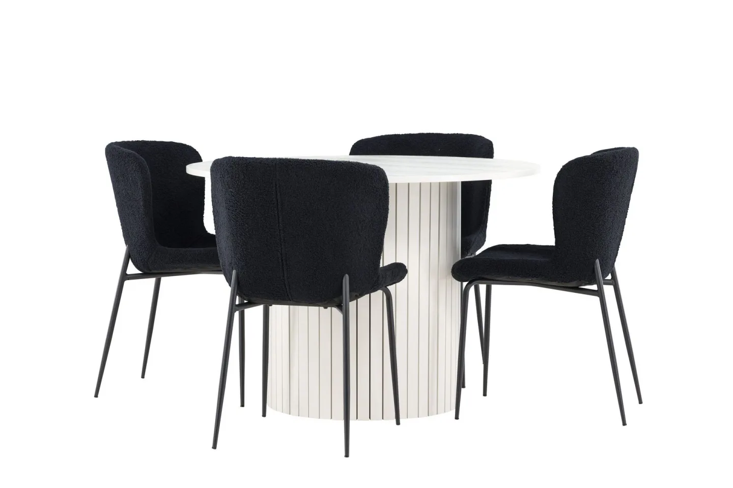 Härön Matgrupp 110 cm Rund med 4 Modesto stolar - Vit/Svart