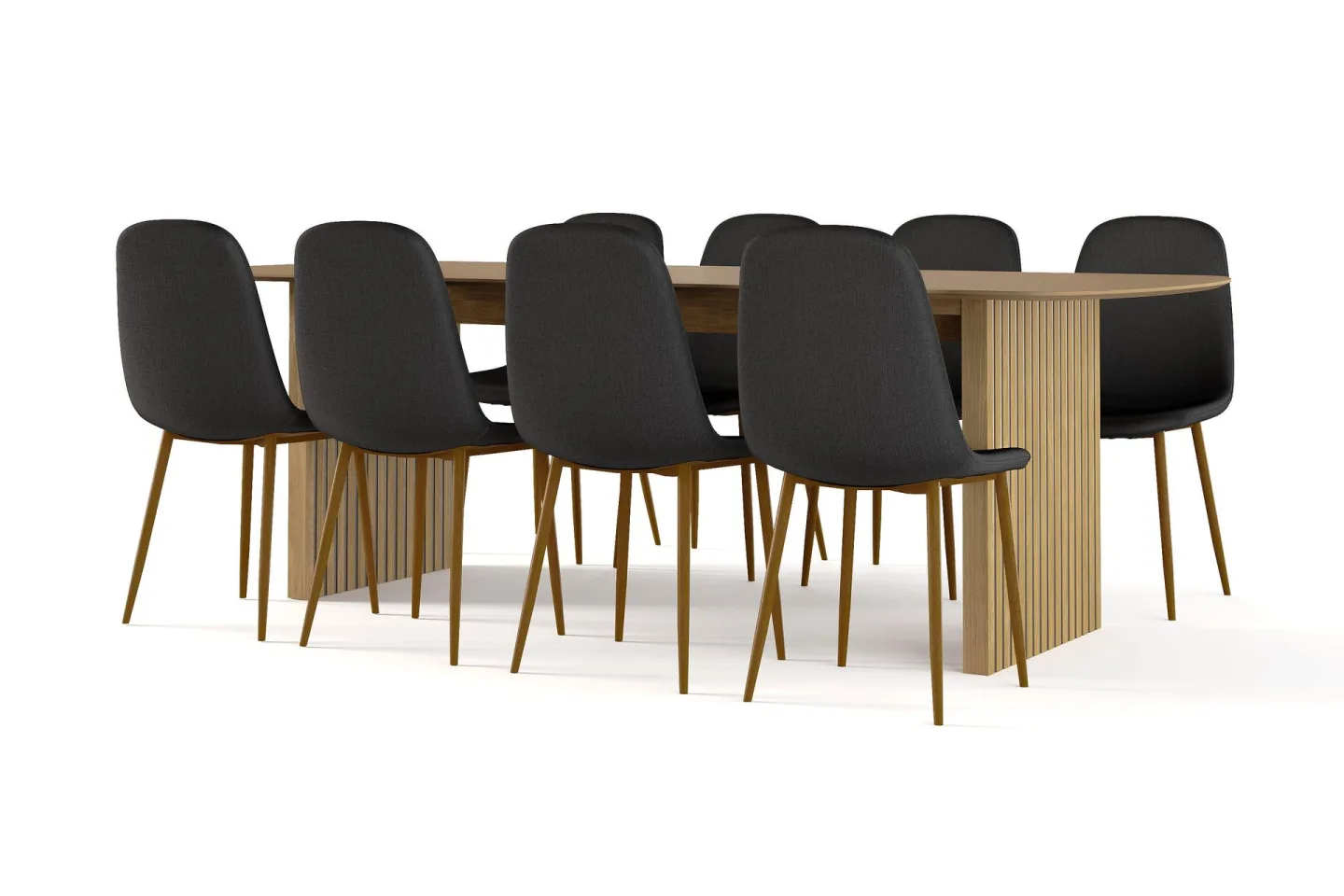 Richeto Matbord 240 cm ek + 8 st Nibe stol svart med ek ben - Natur/Svart
