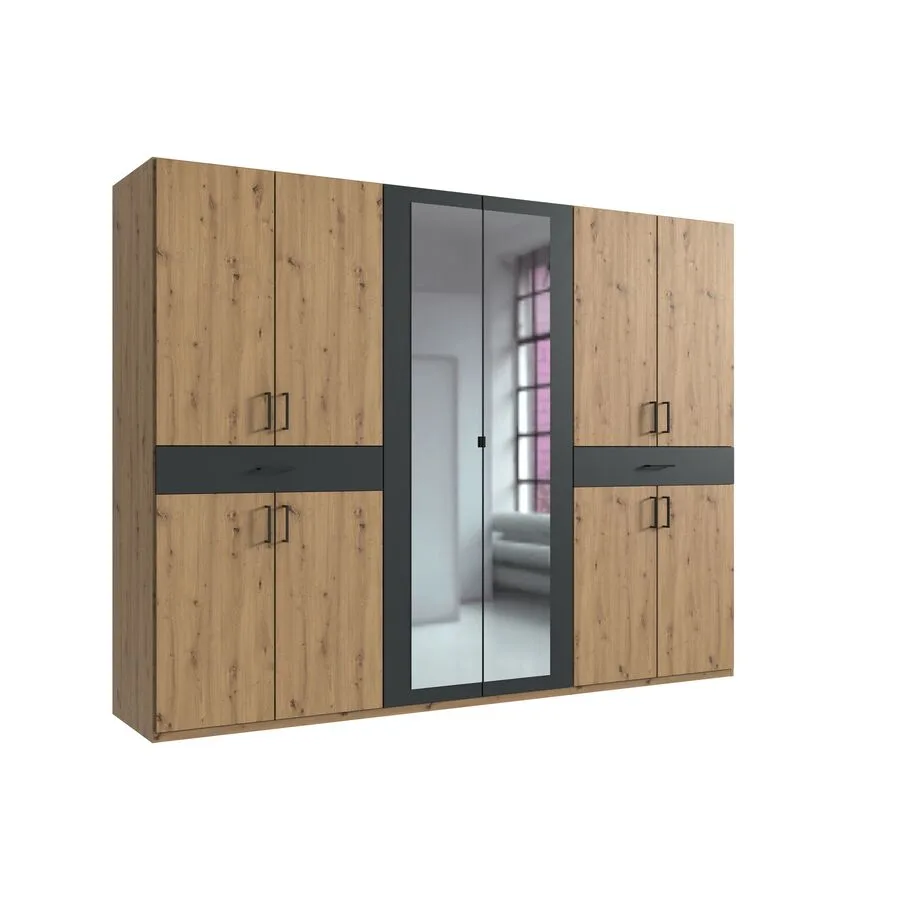 Kleiderschrank Tiby graphit/Eiche Nachbildung Holzwerkstoff B 270 cm